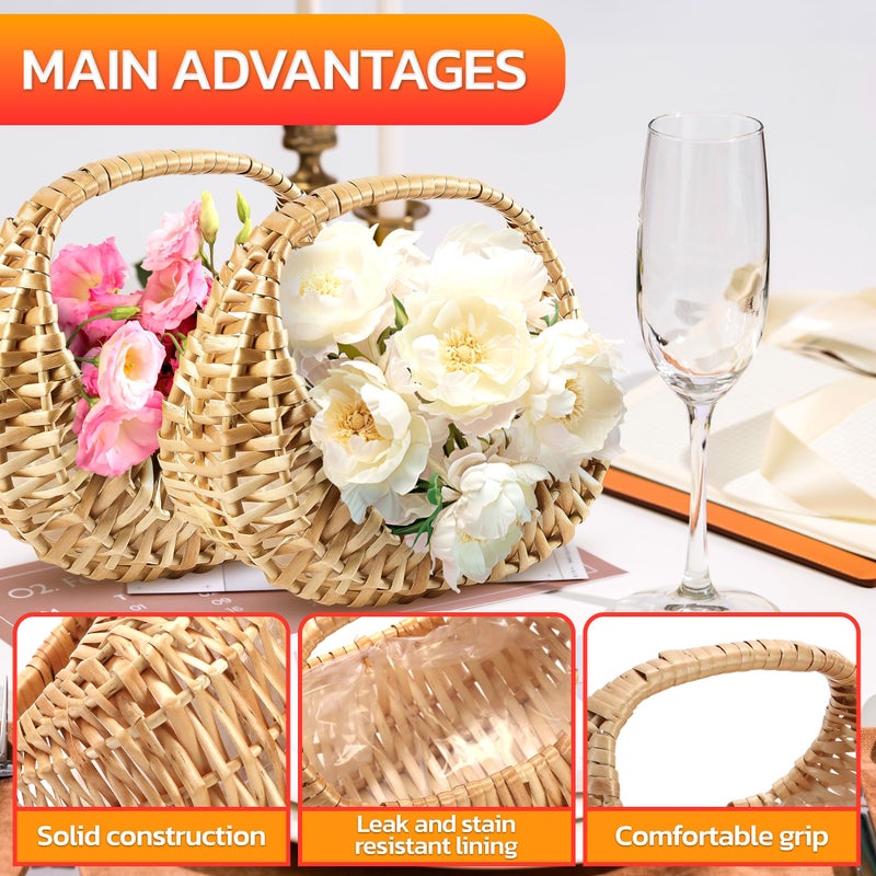 AZZORI 2Pcs Small Wicker Basket with Handle - Flower Girl Baskets Empty Gift Basket Rattan Basket for Wedding Flower Basket for Gifts - Decorative Baskets for Home Decor Willow Basket Wicker Storage Basket - Image 4